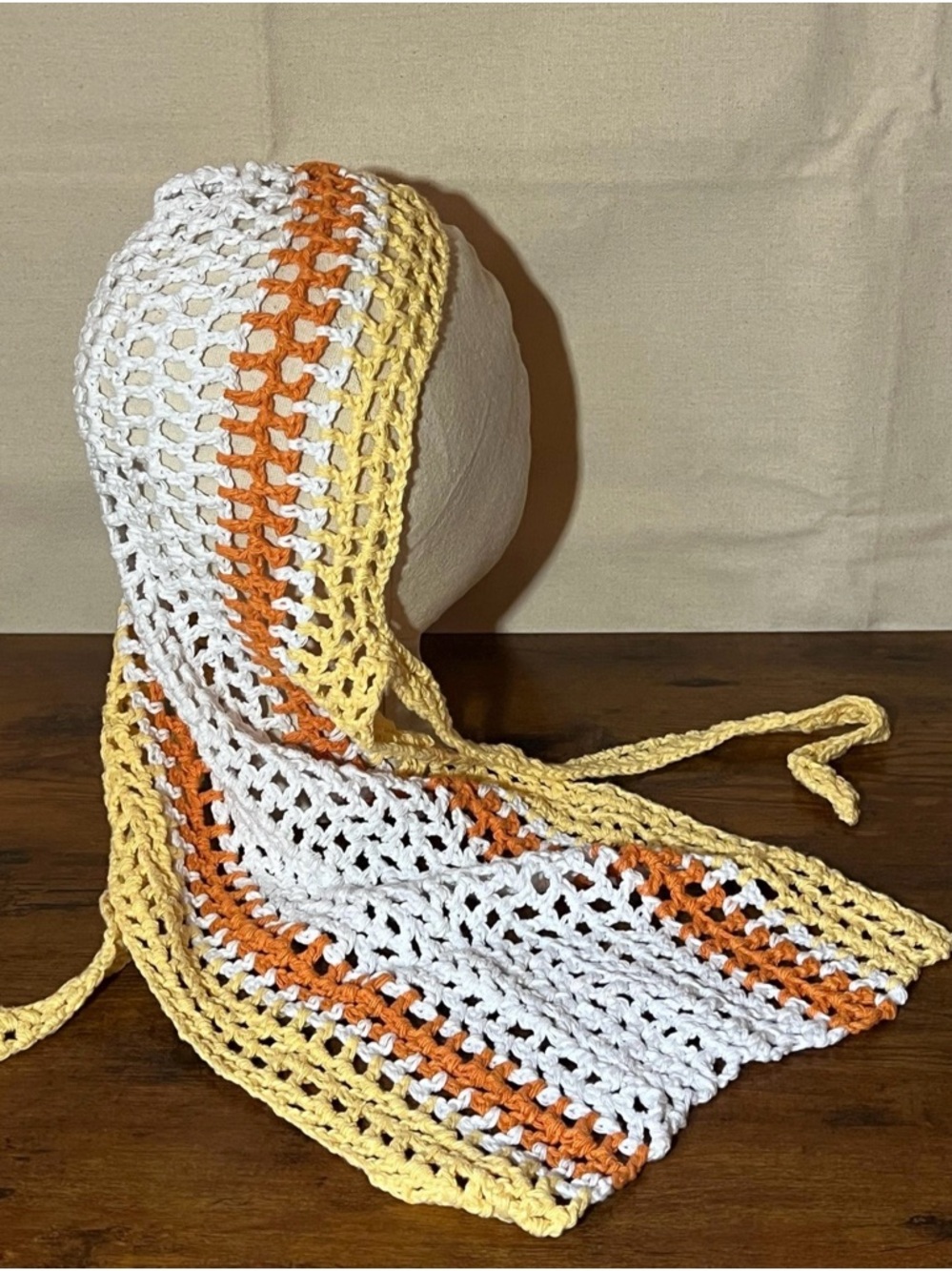 Handmade Crochet Durag | Adjustable Tie Durag | Orange & White